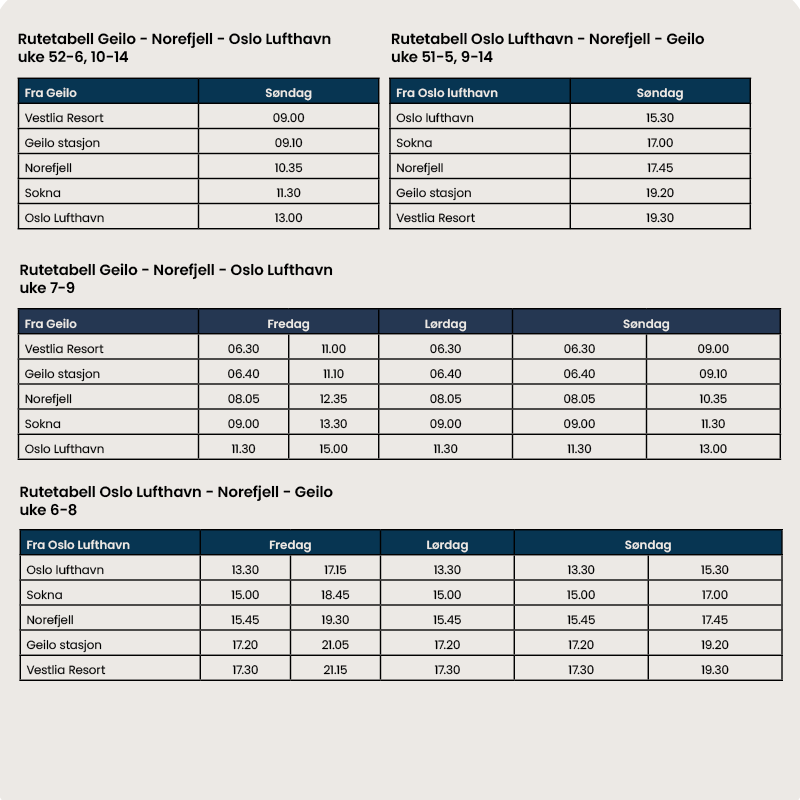 Flyplass shuttle rutetabell 25/26