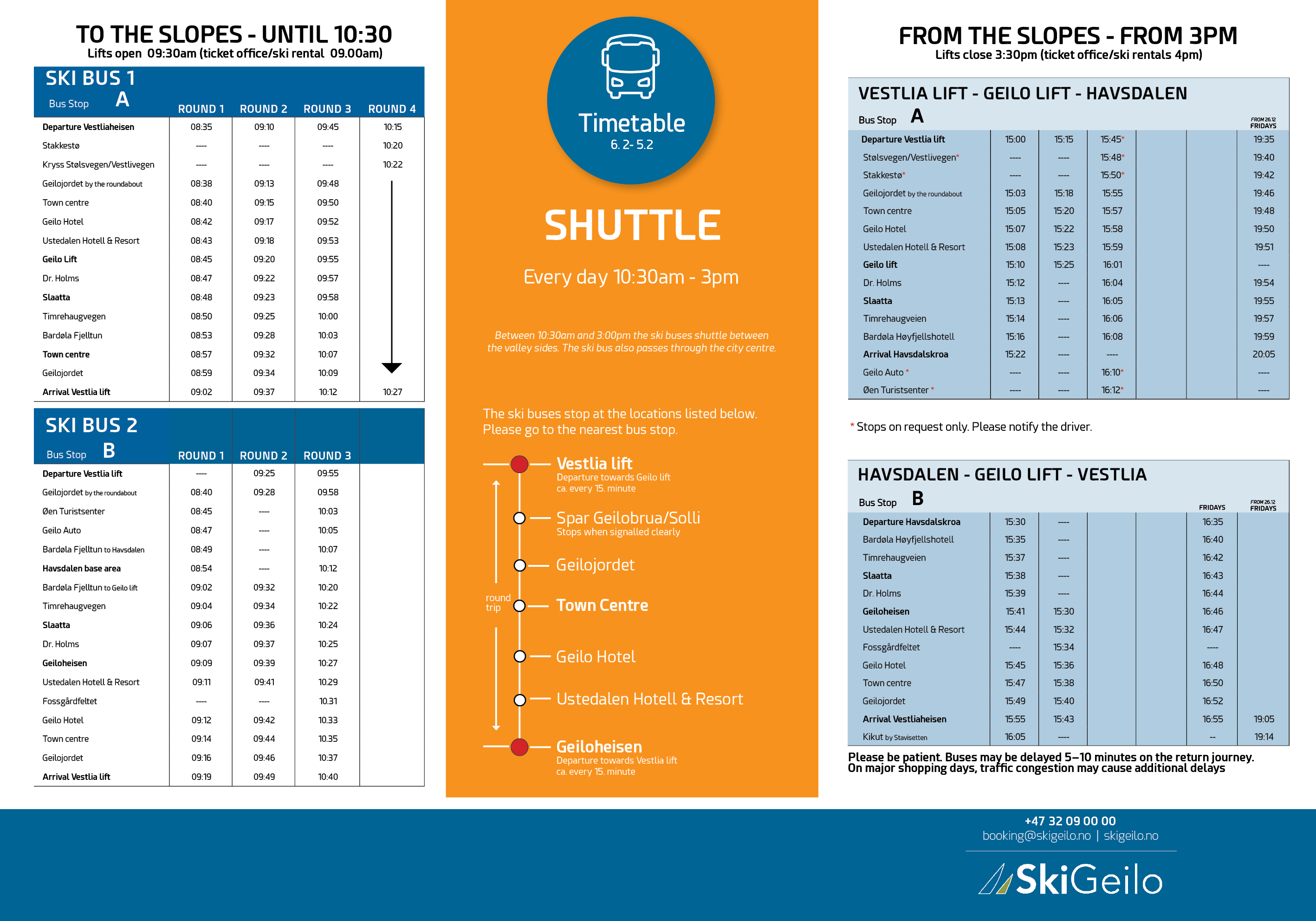 Skibusstabell på Geilo i engelsk