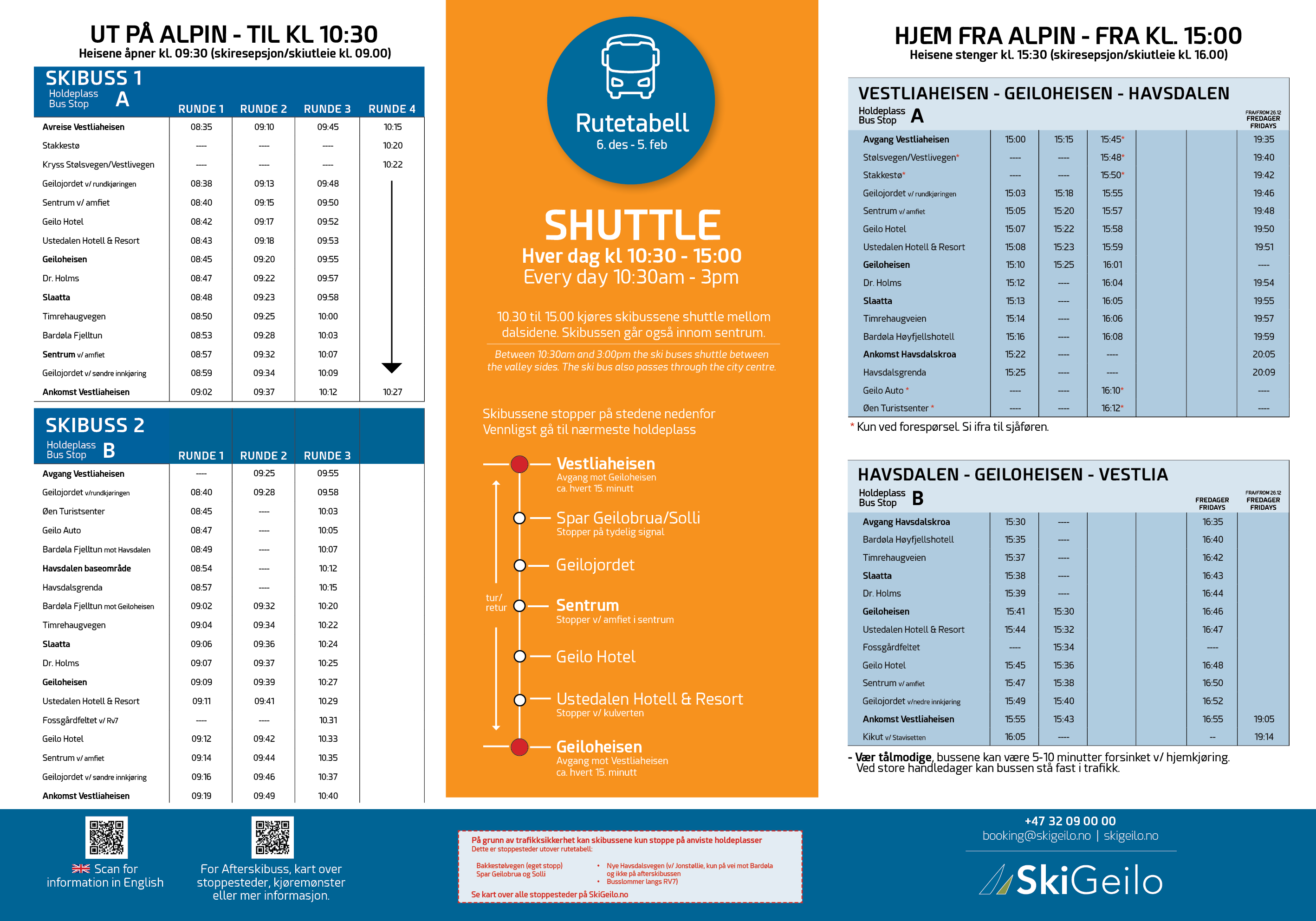 Ski bus timetable 25/26