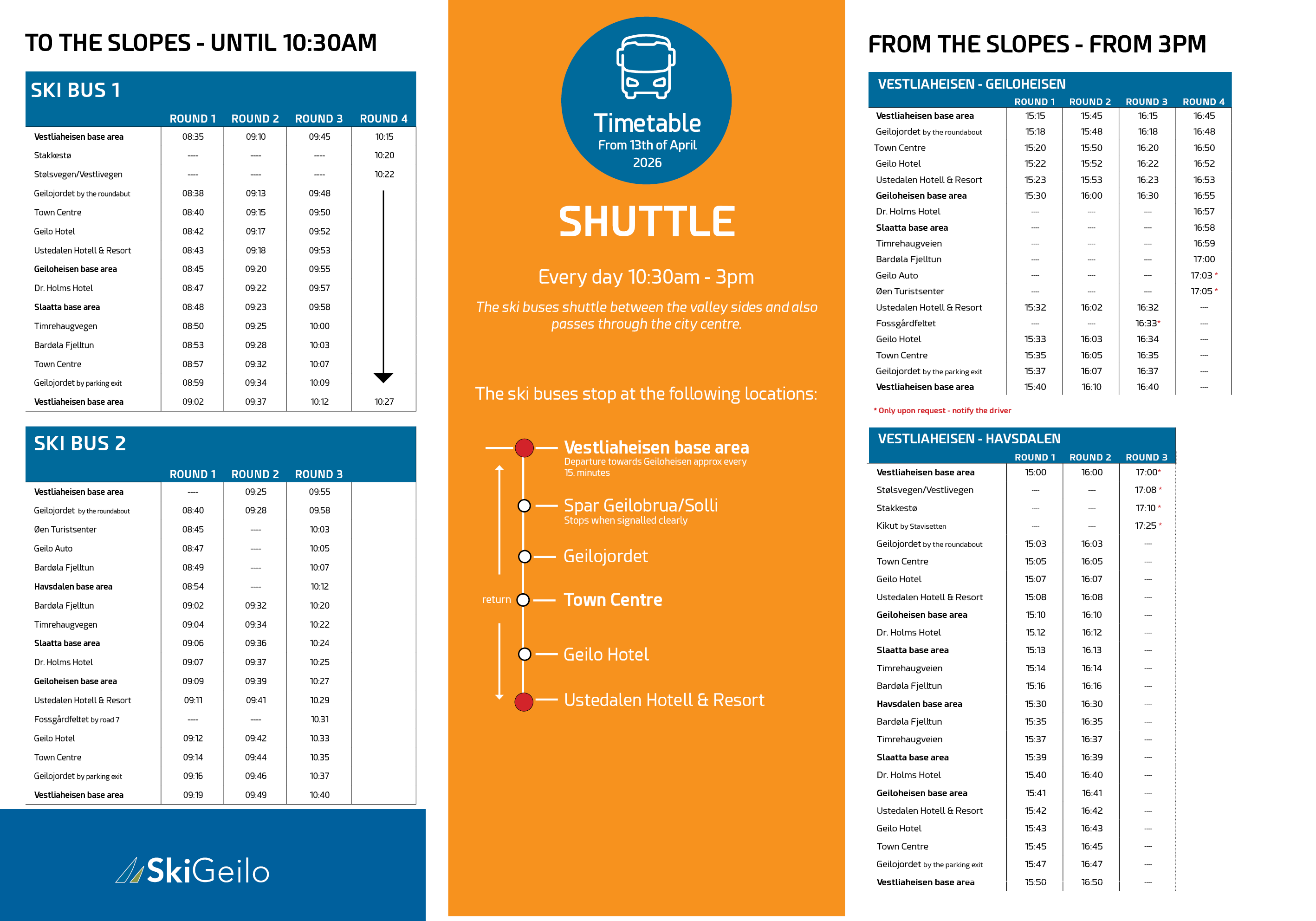 Ski bus timetable last opening week
