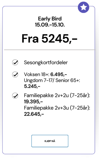 Sesongkortprisene Geilo 25/26
