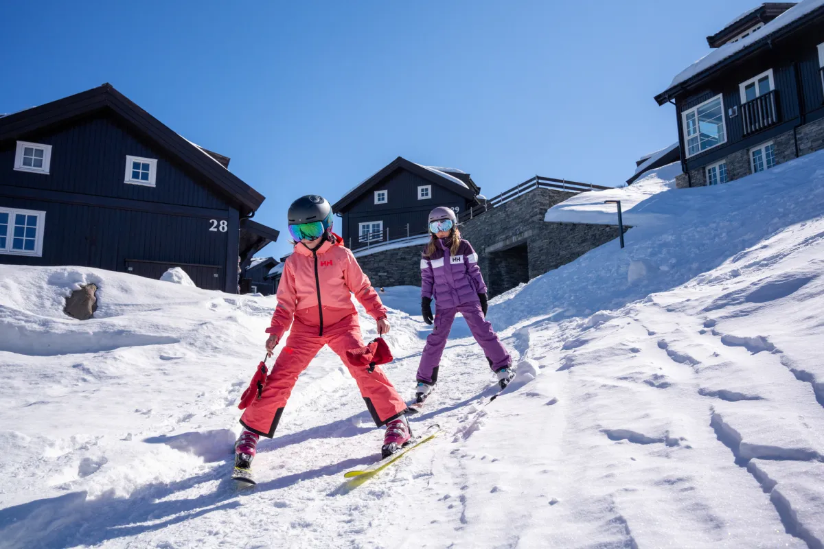 Skjøring på Geilo med familien, ski in ski out